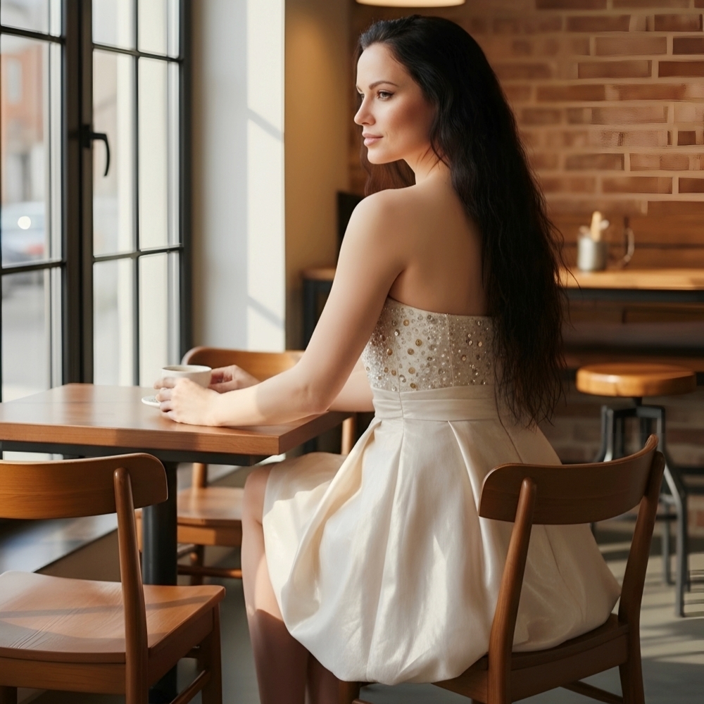 Mark + James ✦ Champagne Beaded Balloon Skirt Mini Dress ✦ Strapless Tube 4 NWT - Picture 5 of 16